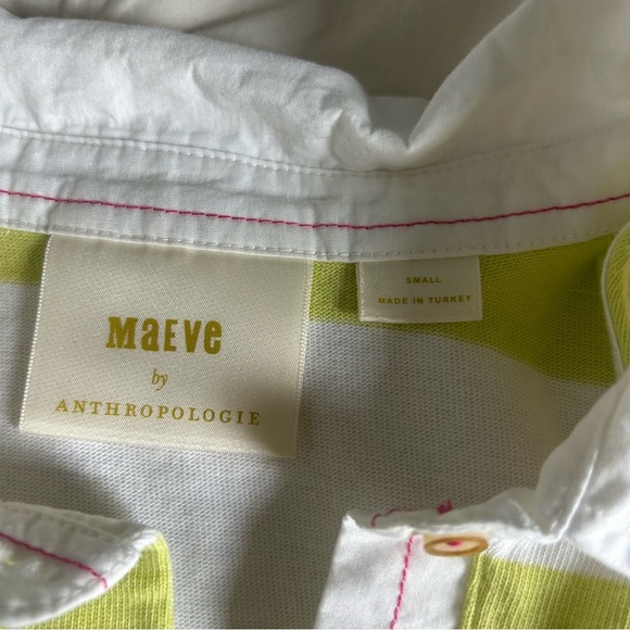 Maeve By Anthropologie Vintage Small Green and White Striped Polo Shirt - Picture 2 of 7